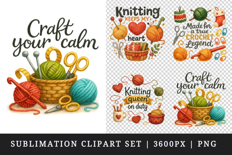 Knitting & Crochet clipart printable sublimation design png