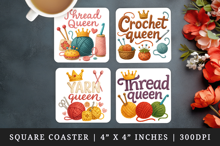 Knitting & Crochet square coaster sublimation design