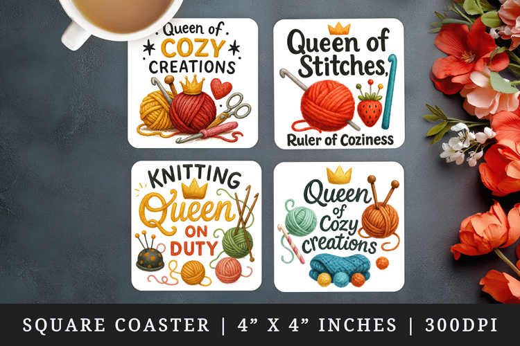 Knitting & Crochet square coaster sublimation design