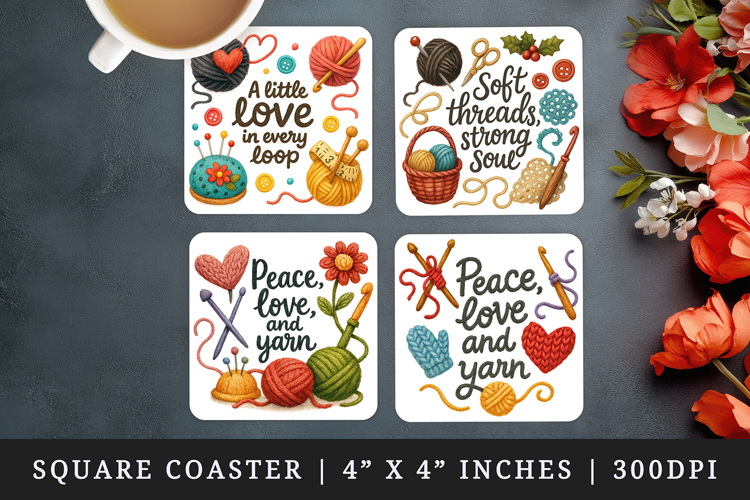 Knitting & Crochet square coaster sublimation design
