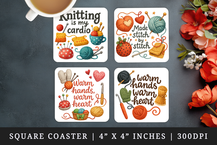 Knitting & Crochet square coaster sublimation design