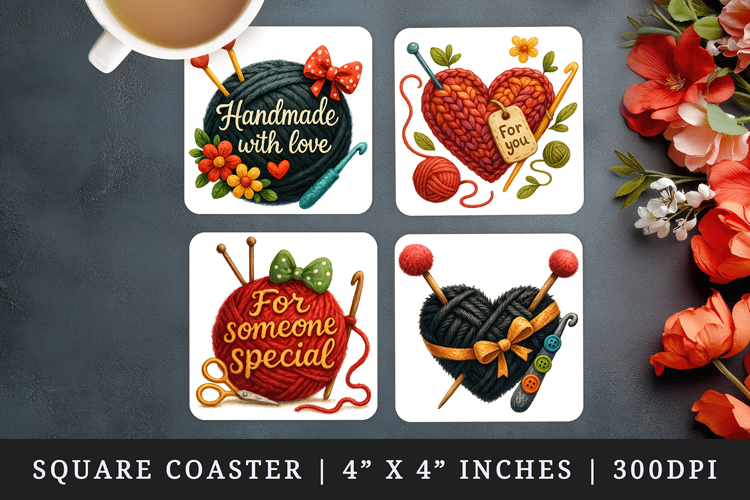 Knitting & Crochet square coaster sublimation design