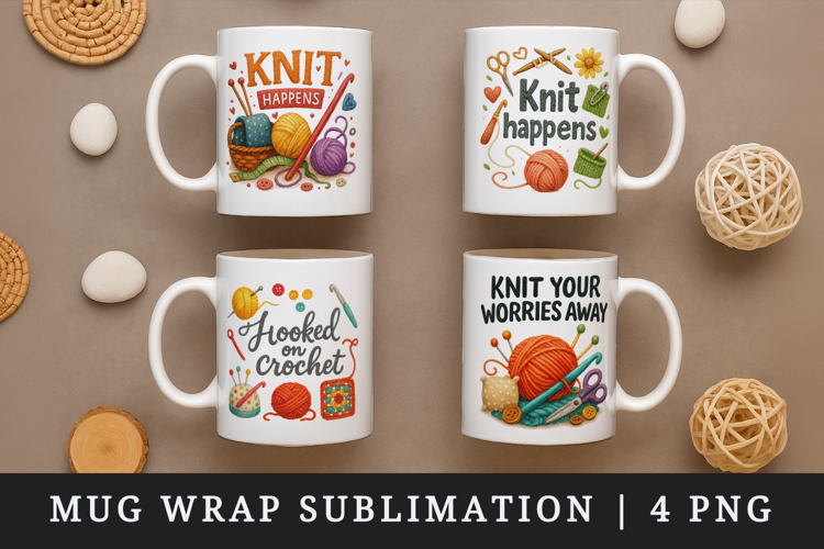 Knitting & Crochet mug wrap printable sublimation design