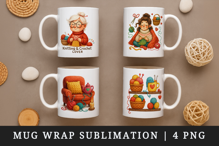 Knitting & Crochet mug wrap printable sublimation design