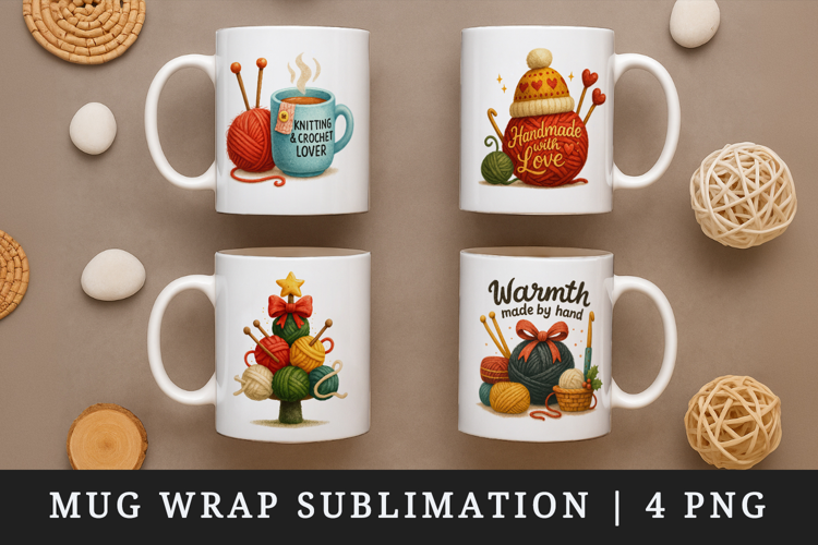 Knitting & Crochet mug wrap printable sublimation design