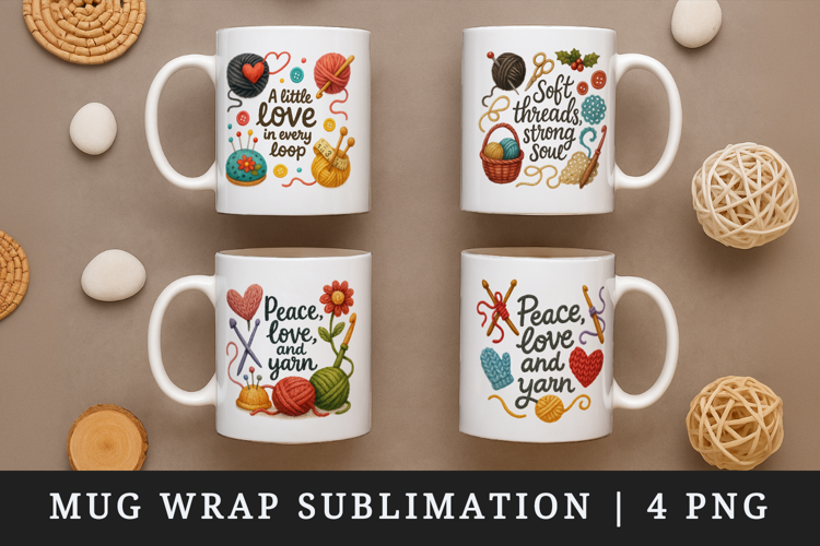 Knitting & Crochet mug wrap printable sublimation design