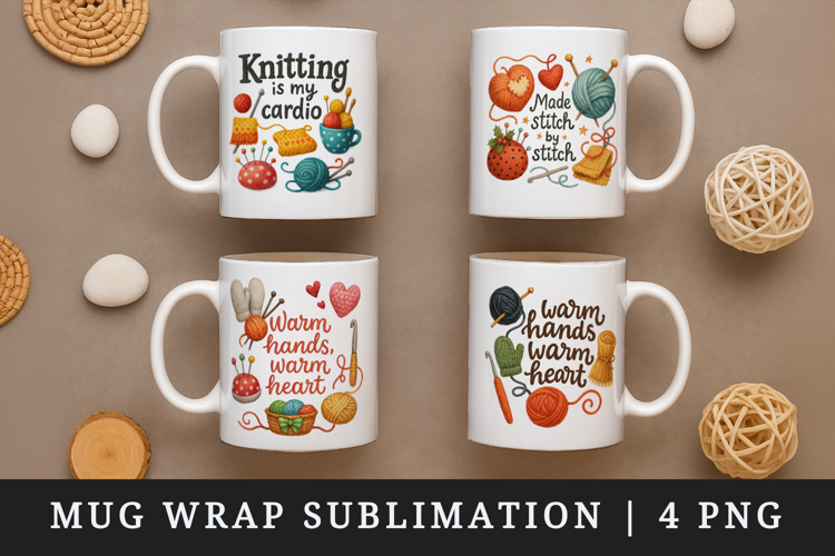 Knitting & Crochet mug wrap printable sublimation design