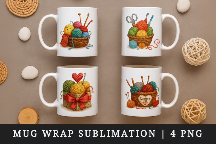 Knitting & Crochet mug wrap printable sublimation design