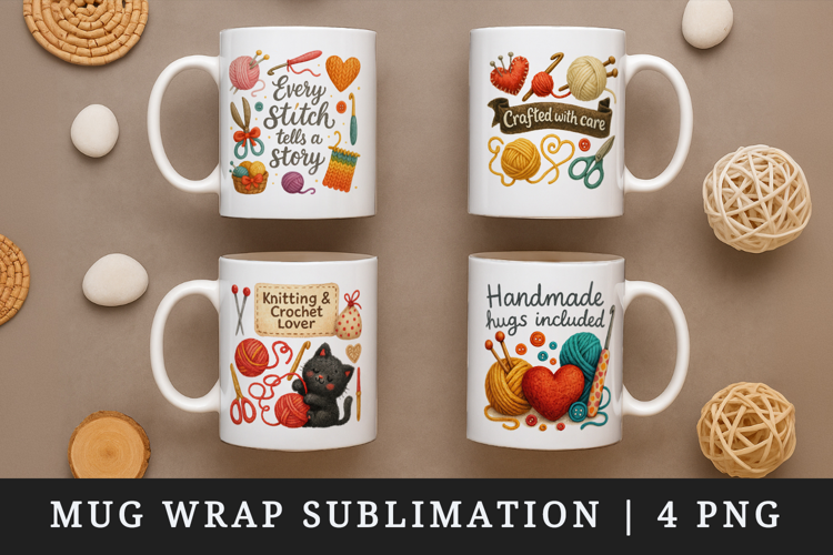 Knitting & Crochet mug wrap printable sublimation design