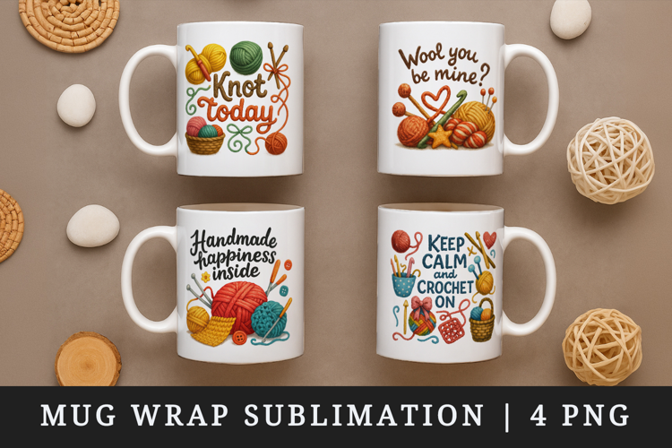Knitting & Crochet mug wrap printable sublimation design