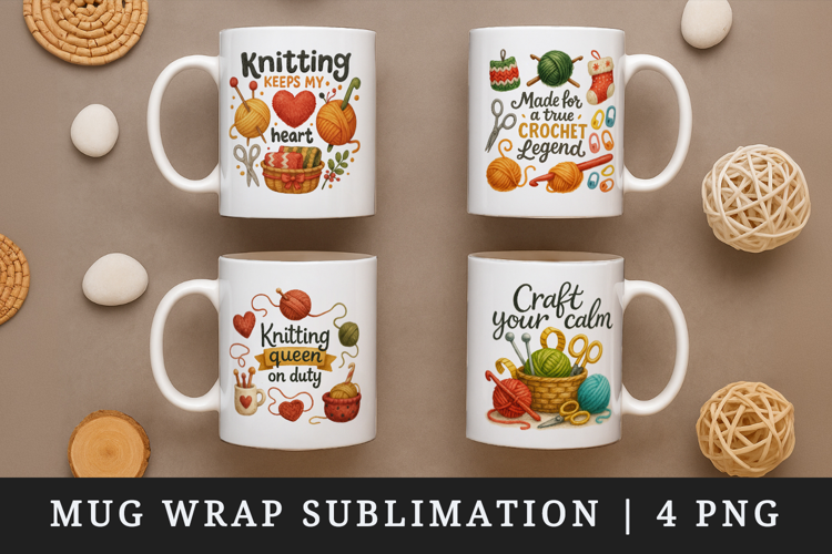 Knitting & Crochet mug wrap printable sublimation design