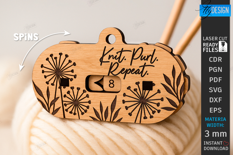 Knitting Row Counter Laser Cut|Floral SVG|Knitting Accessory
