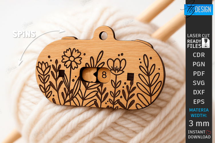 Knitting Row Counter Laser Cut|Floral SVG|Knitting Accessory