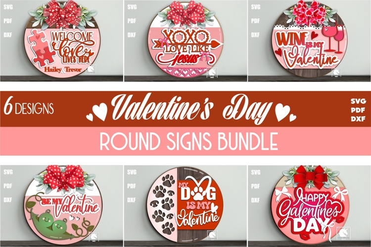 Valentine Door Signs SVG Bundle | Laser Cut Door Hangers