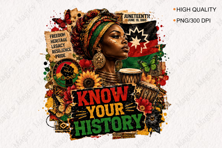 Know Your History Black Heritage PNG Juneteenth Freedom Day