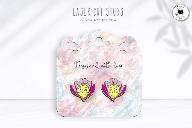 saffron Flower Earrings | Floral Stud Earrings Laser Cut