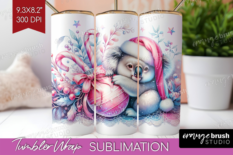 Koala Pastel Christmas Tumbler Wrap Coquette Xmas Tumbler