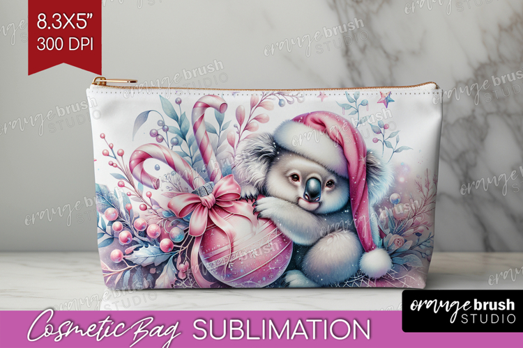 Koala Pastel Christmas Cosmetic Bag Coquette Xmas Makeup Bag