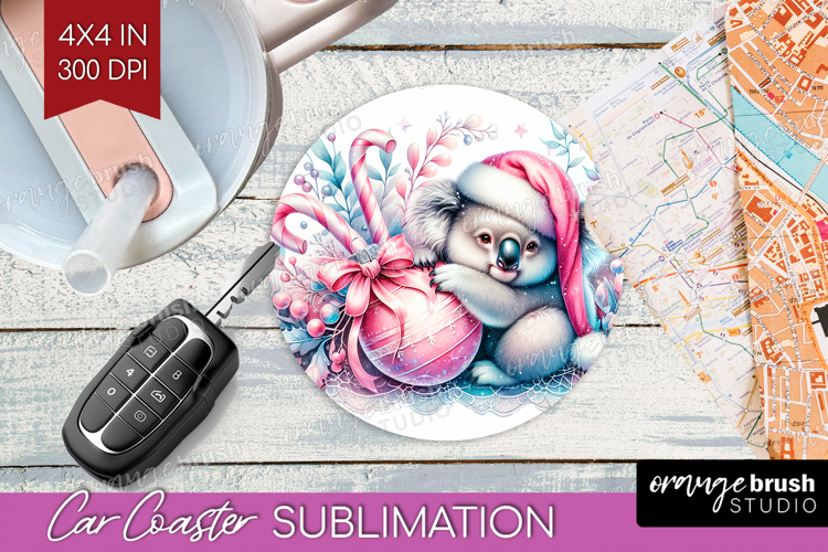 Koala Pastel Christmas Car Coaster Coquette Xmas Coaster PNG