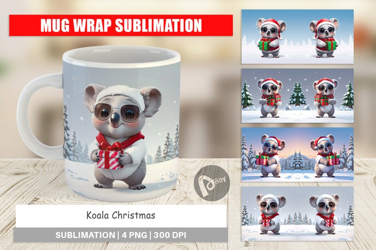 Mug Wrap Design Koala Christmas