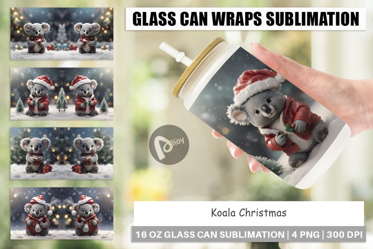 Glass Can Wraps Koala Christmas
