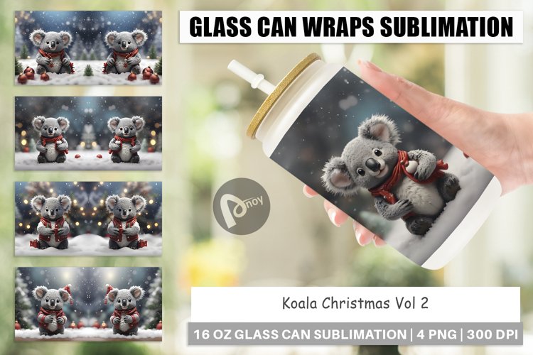 Glass Can Wraps Koala Christmas