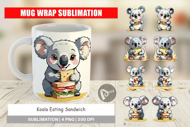 Mug Wrap Design Koala with Sandwich