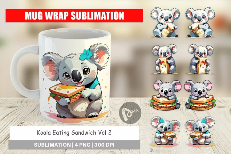 Mug Wrap Design Koala with Sandwich