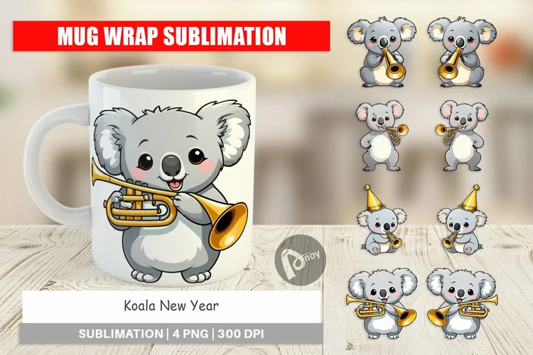 Mug Wrap Design Koala New Year