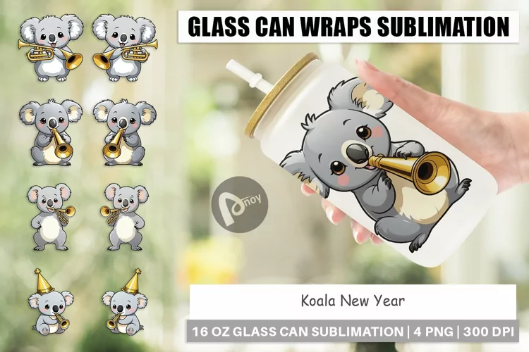 Glass Can Wraps Koala New Year