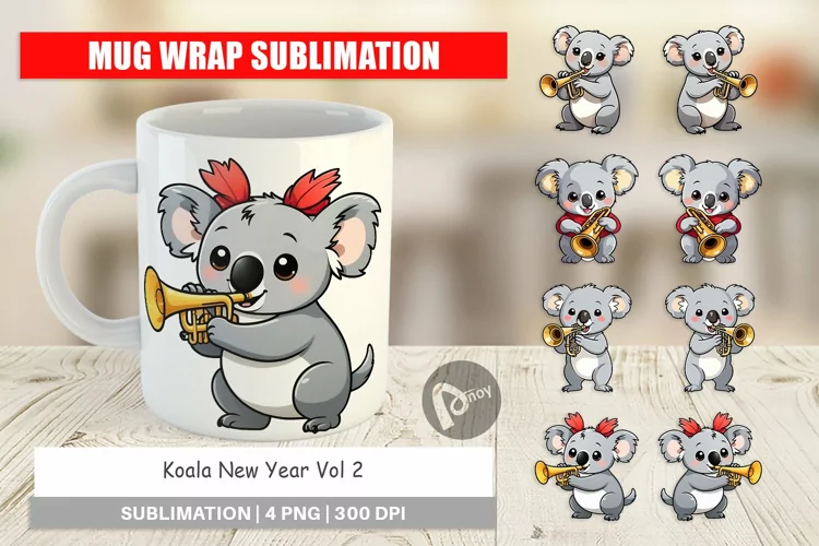 Mug Wrap Design Koala New Year