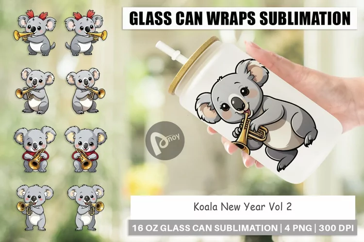 Glass Can Wraps Koala New Year