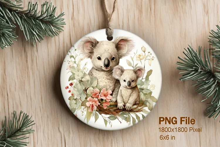 Christmas Ornament Round Circle Koala Flower Decorate Design