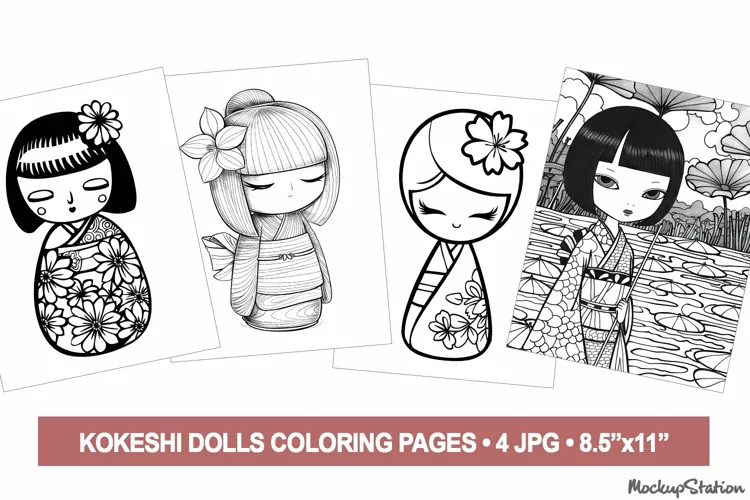 Kokeshi Dolls Coloring Pages | Japanese Asian Fashion