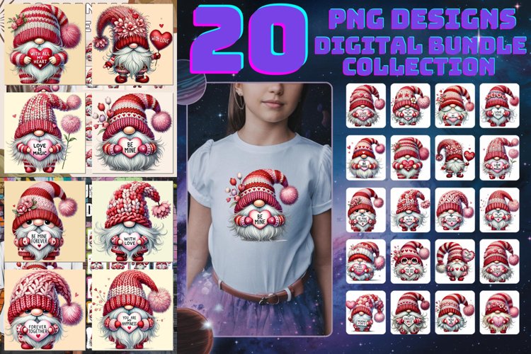 20x Gnomes Valentines Day PNG Bundle, Love PNG, Valenine