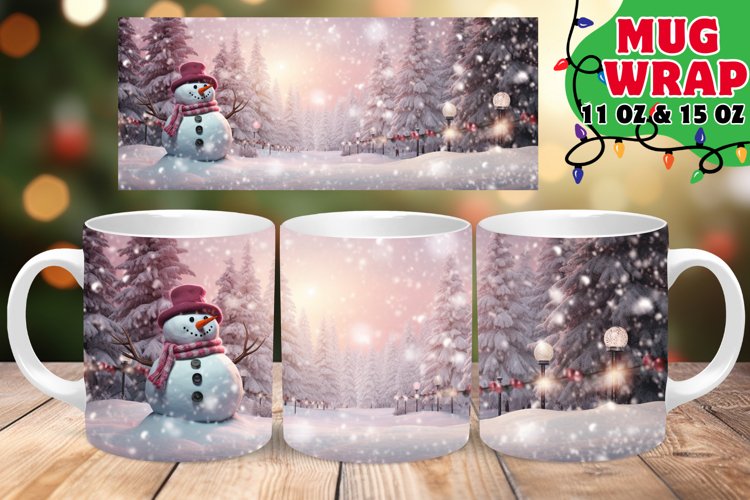 Christmas Snowman Watercolor Mug Wrap PNG, Winter, Holiday