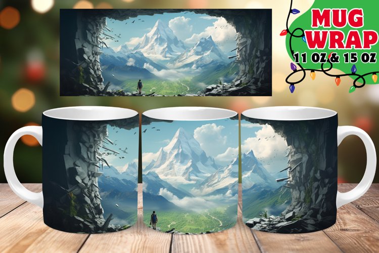 Winter Mug Wrap PNG, Winter Landscape PNG, Mountains PNG