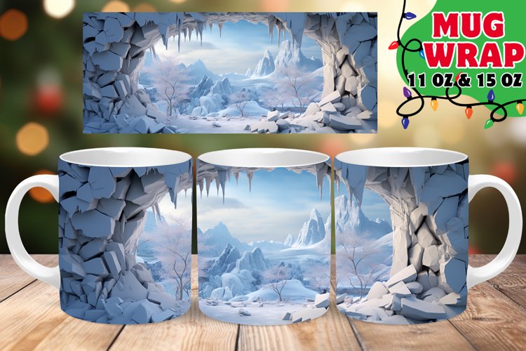 Winter Landscape Mug Wrap, Holiday Sublimation, Hole In Wall example image 1