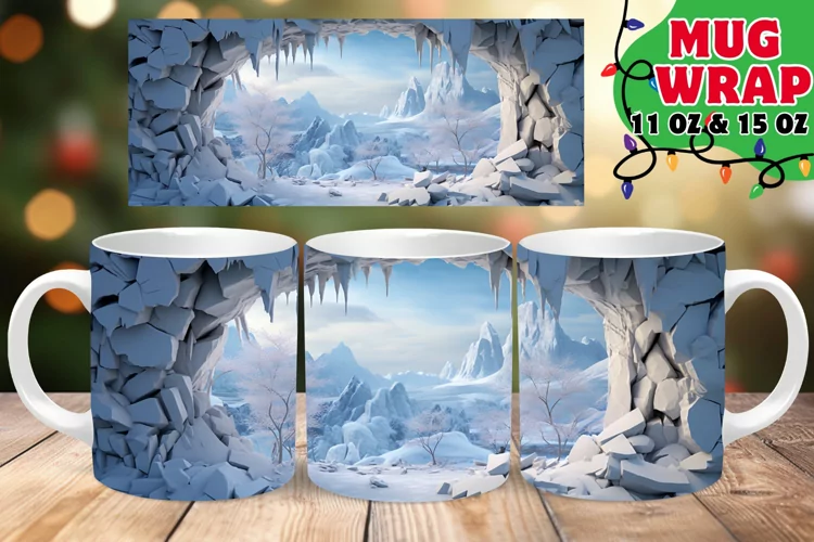 Winter Landscape Mug Wrap, Holiday Sublimation, Hole In Wall