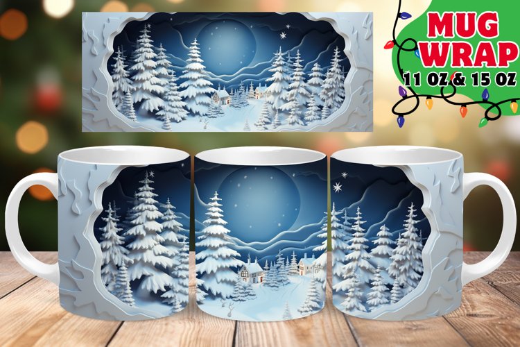 Winter Forest Mug Wrap, Holiday Sublimation, Hole In Wall