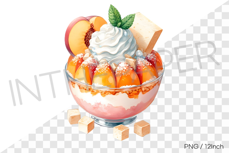 Peach Cheese Bingsu PNG Korea clipart dessert watercolor