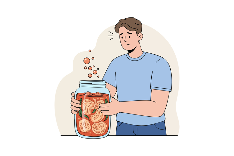 Man Holding Large Jar of Pickled Vegetables Illustration in