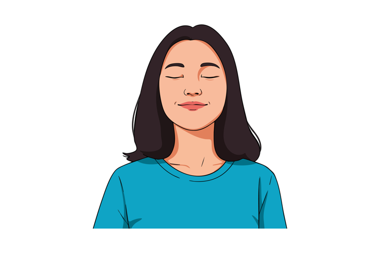 Young woman with closed eyes enjoying peaceful meditation in