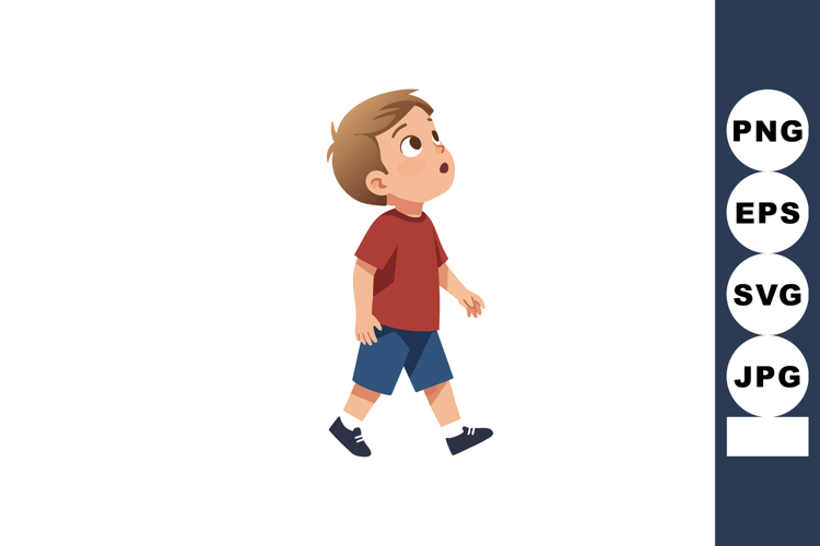 Young boy walking in casual clothes looking upward vector il