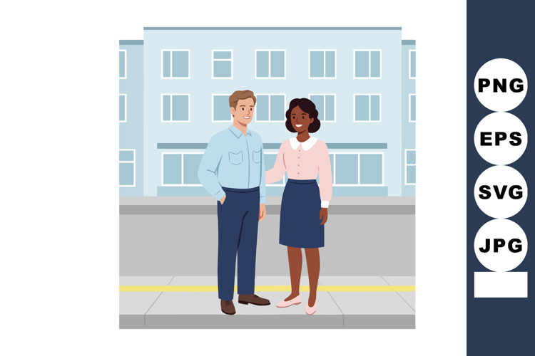 Diverse couple standing together outdoors in casual clothing