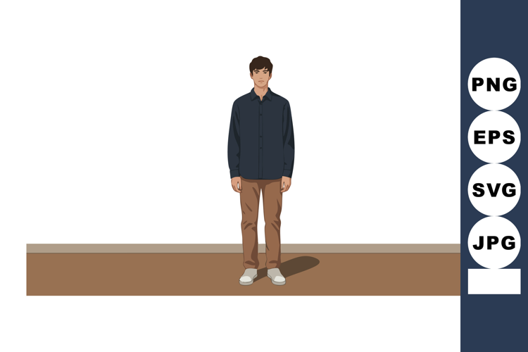 Young man standing indoors with casual outfit and brown shad