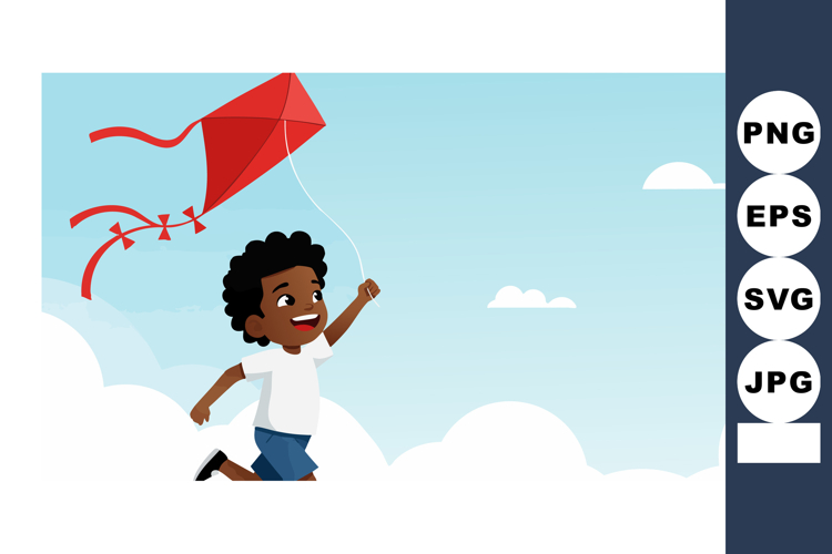 Boy Flying Red Kite Outdoors Childhood Fun Activity Blue Sky