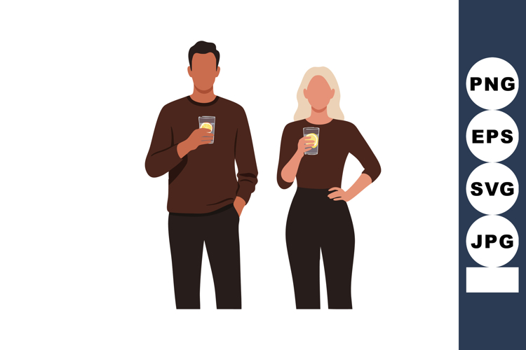 Man and Woman Drinking Lemonade Together Casual Clothing Vec