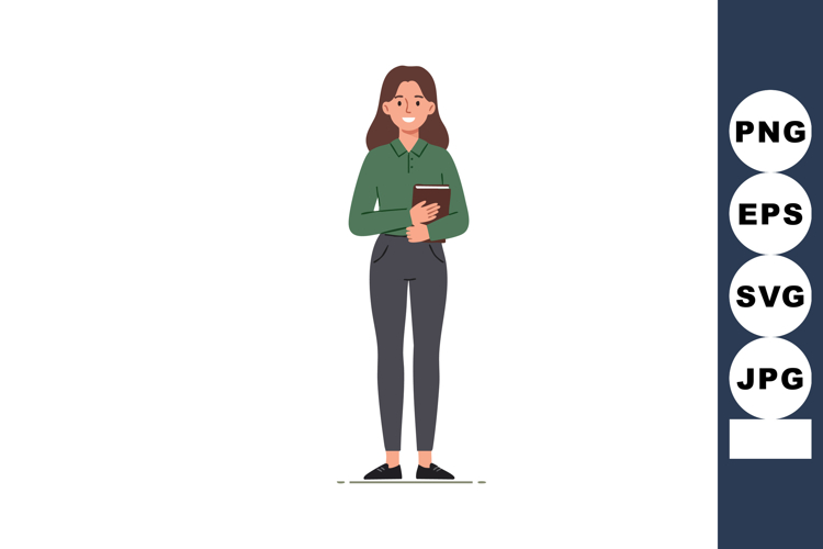 Young woman holding book standing in casual outfit vector il
