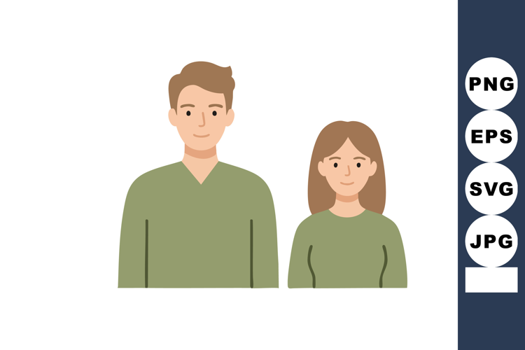 Young man and woman wearing green sweaters casual portrait v